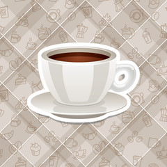 Vector realistic sticker icon with cup of coffee