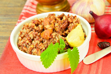 Healthy Food: Pilaf with Meat and Red Rice.