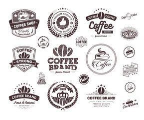 Vector Coffee Labels Isolated Coffee Beans Seamless Background. Premium Coffee Labels And Badges. Best Coffee Label Designs. Coffee Label Template. Vintage Coffee Labels.  Retro Coffee Shops Badges.