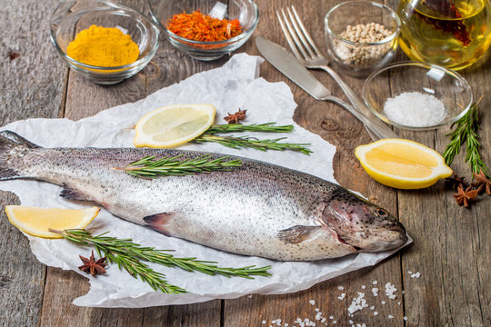 fresh trout with spices and seasonings