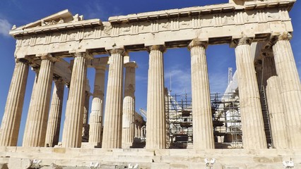 Fototapeta premium The Parthenon at the Acropolis, Athens, Greece. Detail. Reconstruction works on the Parthenon.