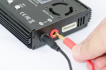 hand work connecting wiring cable