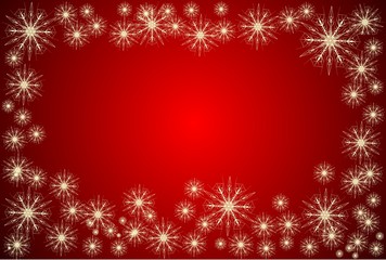 Red festive Christmas background with golden snowflakes 