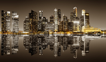 Singapore downtown night view - obrazy, fototapety, plakaty