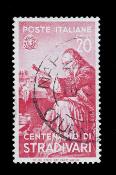Antonio Stradivari commemorato in un francobollo italiano usato 
