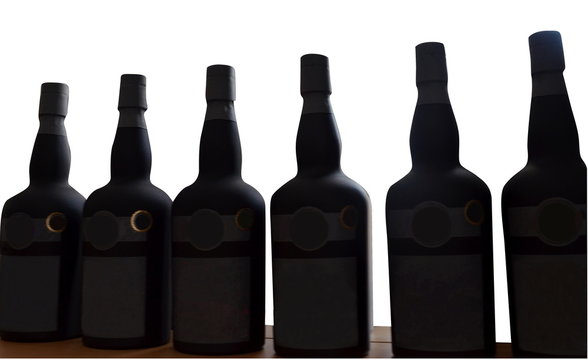 group of alcohol bottles isolated on white background