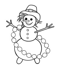 snowman with garland of snowballs