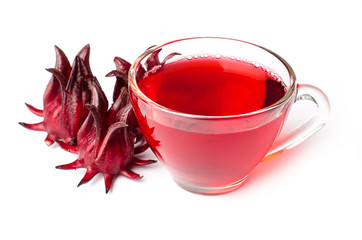 Roselle juice (healthy drink) on white background