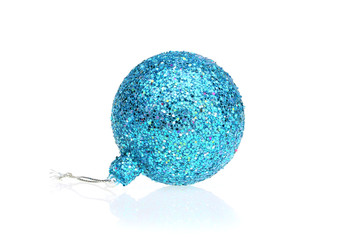 blue christmas ball. The christmas ornament on isolate background.