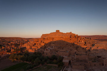 Fototapeta na wymiar View of Ait Benhaddou Kasbah at sunrise, Ait Ben Haddou, Ouarzaz