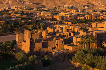 View of Ait Benhaddou Kasbah at sunrise, Ait Ben Haddou, Ouarzaz