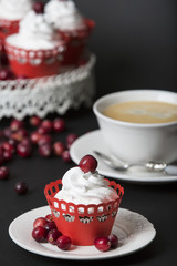 cupcake with cream and cranberries