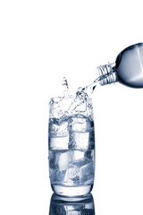 pouring water on a glass