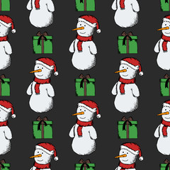 Seamless pattern of snowmen