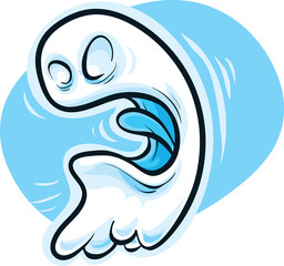 A cartoon ghost character reacting with unhappy, strong emotion.