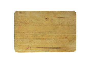 Old cutting board on white background on top view