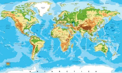 Fotobehang Wereldkaart Fysieke kaart van de wereld