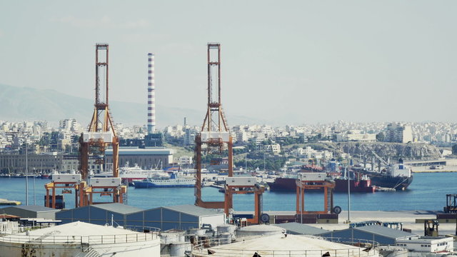 4K Wide establishing shot,day,Keratsini shipyard/port, Athens Greece