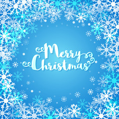 Merry Christmas text with snowflakes. Winter Snowflakes border. Vector illustration