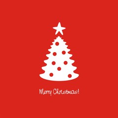 Felicitación de Navidad con árbol de Navidad sobre fondo rojo