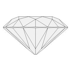 Brilliant Diamond Wireframe Orthographic Drawing Isolated on White