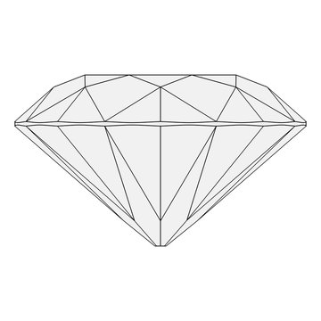Brilliant Diamond Wireframe Orthographic Drawing Isolated on White