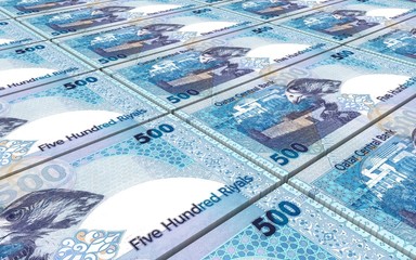 Qatar riyal bills stacks background. Computer generated 3D photo rendering.