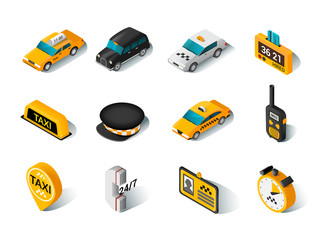 Taxi isometric icons set  © Macrovector