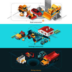 Isometric Construction Machines Banners