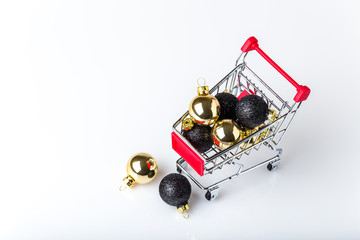 christmas shopping cart with balls