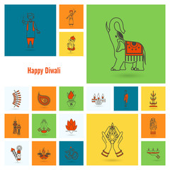 Diwali. Indian Festival Icons