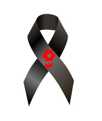 Black awareness ribbon and the red flower with drops of blood