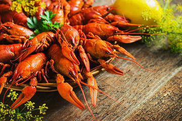 crawfish on wooden background