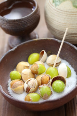 salt roasted ginkgo nuts and sake, japanese food