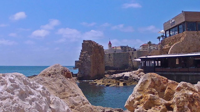 The port of the old city Akko (Akre)3/View at marina and old town of Akko  (Acre), Israel
