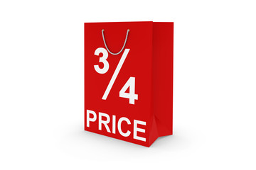 Three Quarters Price Sale - Red 3/4 PRICE Paper Shopping Bag Isolated on White