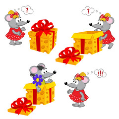 mouse girl and gift - vector illustration, eps