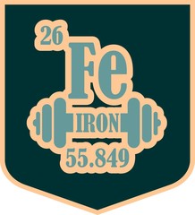 Shield with iron text and gym equipment