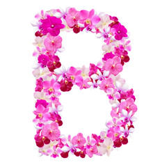 Letter B from orchid flowers isolated on white with working path