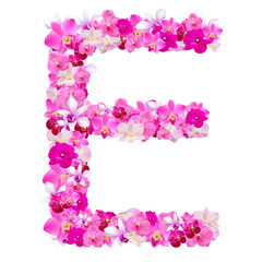 Letter E from orchid flowers isolated on white with working path © bentaboe