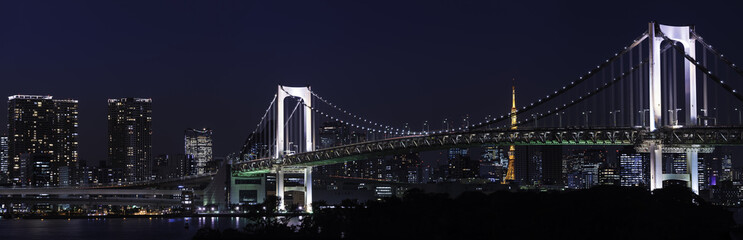 Panorama of Famous rainbow bridge in Tokyo bay