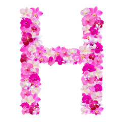Letter H from orchid flowers isolated on white with working path