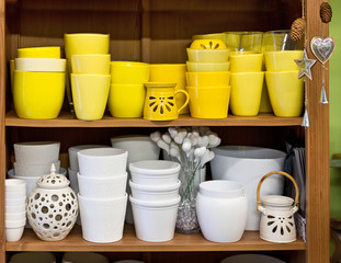 ceramic flowerpots in the florist store