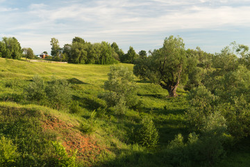 rural landscape with ravines and hills
