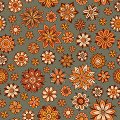 Vector seamless floral pattern with flowers and leaves