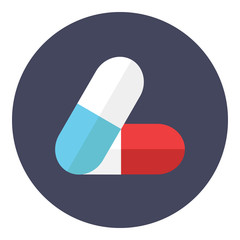 Pill capsules icon. Medical pill capsules, vitamins in flat style. Medicament logo concept. Isolated on white background. Vector icon