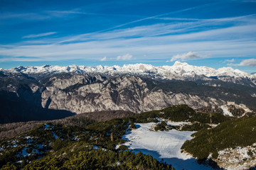 Fototapeta na wymiar Ski slopes of Vogel, Triglav natural park, Julian Alps, Slovenia, Europe.