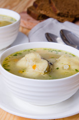 soup with fish, vegetables and polenta