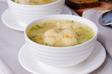 soup with fish, vegetables and polenta