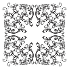 Vintage baroque frame scroll ornament engraving border floral retro pattern antique style acanthus foliage swirl decorative design element filigree calligraphy vector | damask - stock vector